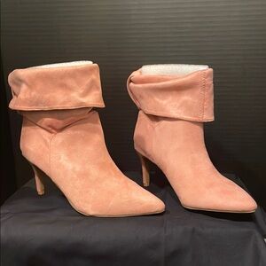 Pink Heeled Boots with Stiletto Heel and Folded Cuff